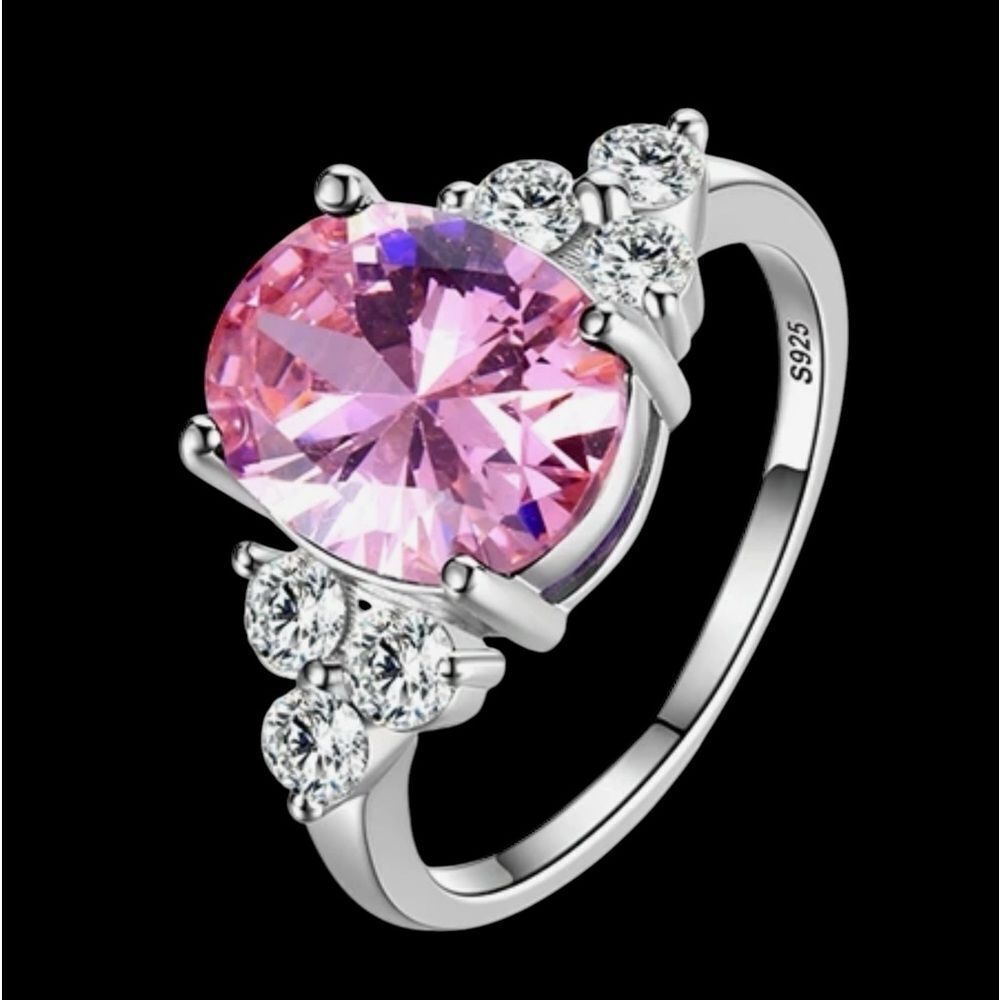 925 STERLING SILVER PINK ZIRCON OVAL RING‎